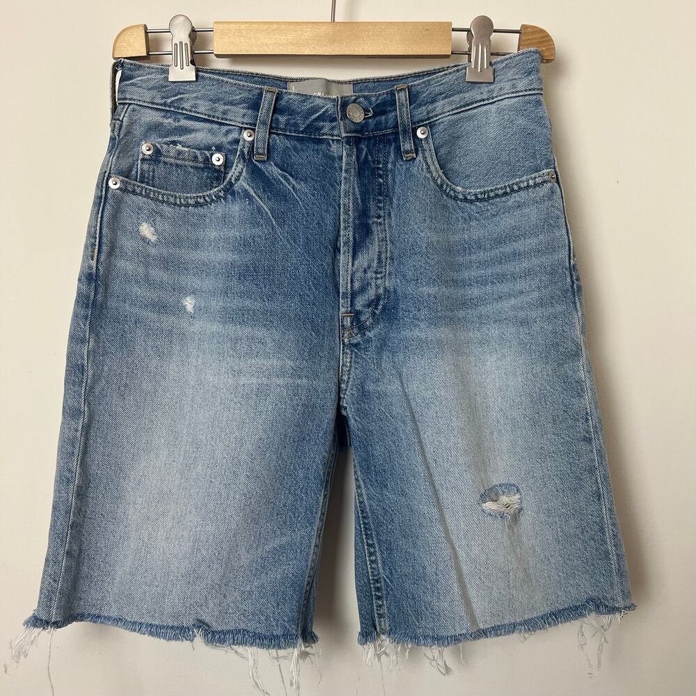 EVERLANE The Cheeky Long Short Light Wash Jorts Dad Denim Shorts Button Fly 25